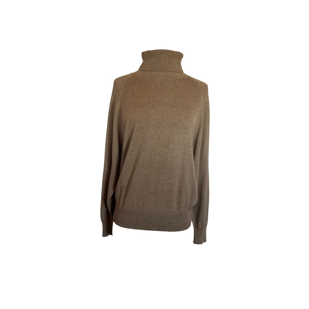 WinterSilks Womens Tan Heathered Turtleneck Sweater Long Sleeve Raglan Knit SZ L